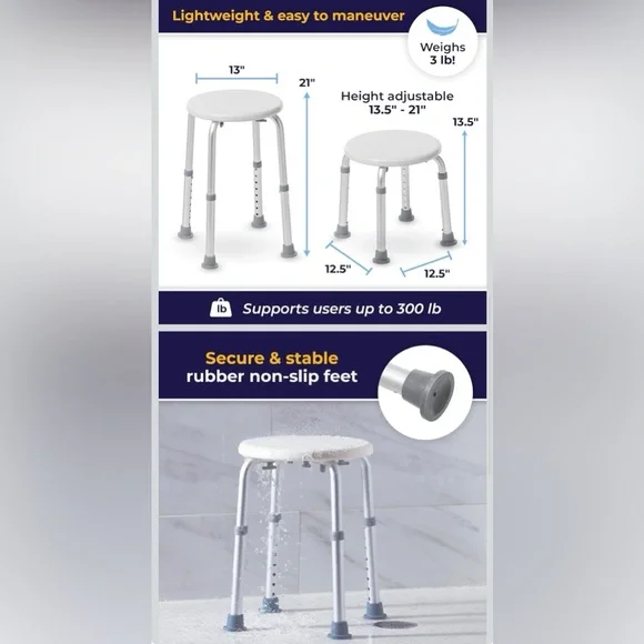 Drive Medical Adjustable Shower Stool Bath Seat – Lightweight & Stable - Picture 7 of 8